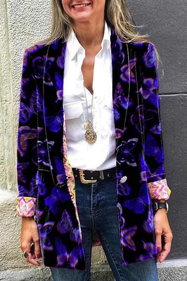 Street-wave Reversible Retro Print Blazer For Women Versatile Timeless Style And Everyday Comfort