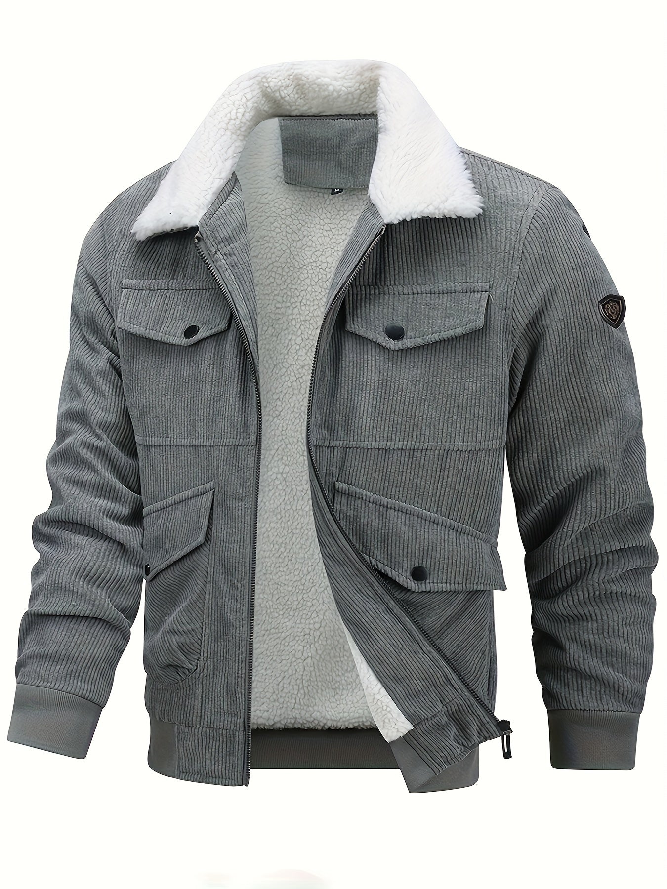 Street-wave Corduroy Jacket With Plush Fleece Lining For Urban Streetwear Fans Durable