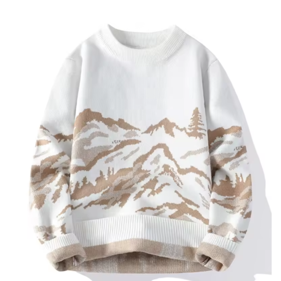 Streetwave Mountain Motif Knit Sweater Warm Cozy Pullover For Everyday Comfort Versatile Wardrobe Essential