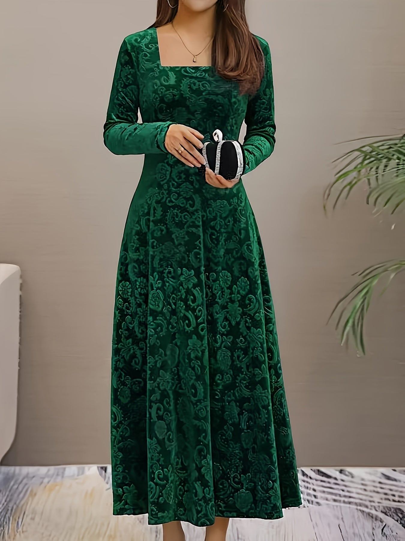 Street-Wave Amelia Velvet Party Dress With Floral Embroidery For Women