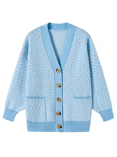 Street-wave Ulrika Geometric Cardigan For Women — Modern Comfort With Button Placket