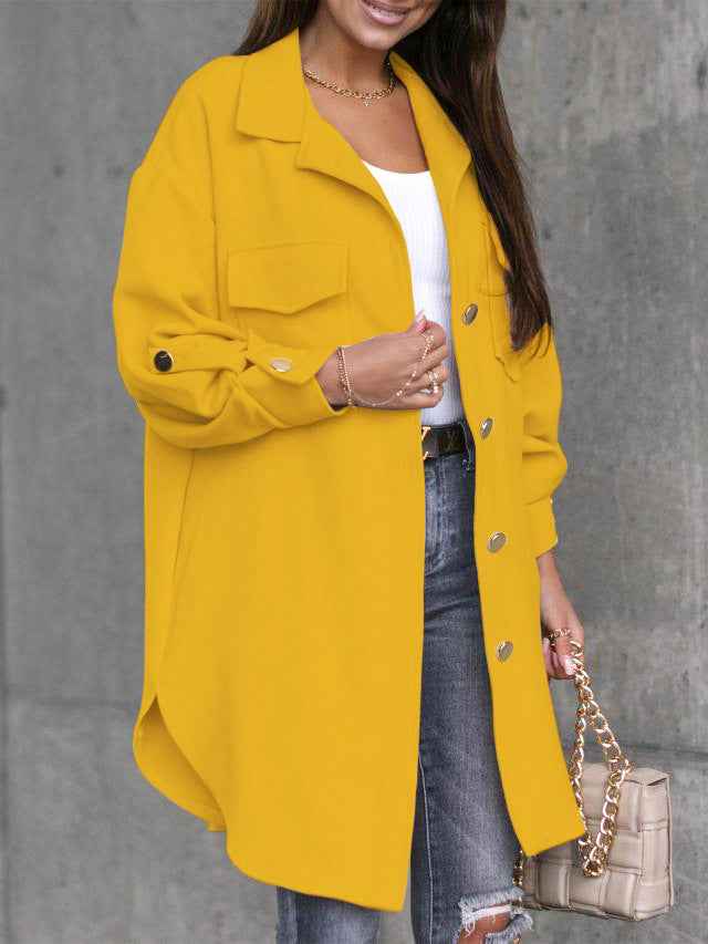 Street-Wave Chantal Wool-Look Overshirt With Button Front Wool Collar And Lapel For Women