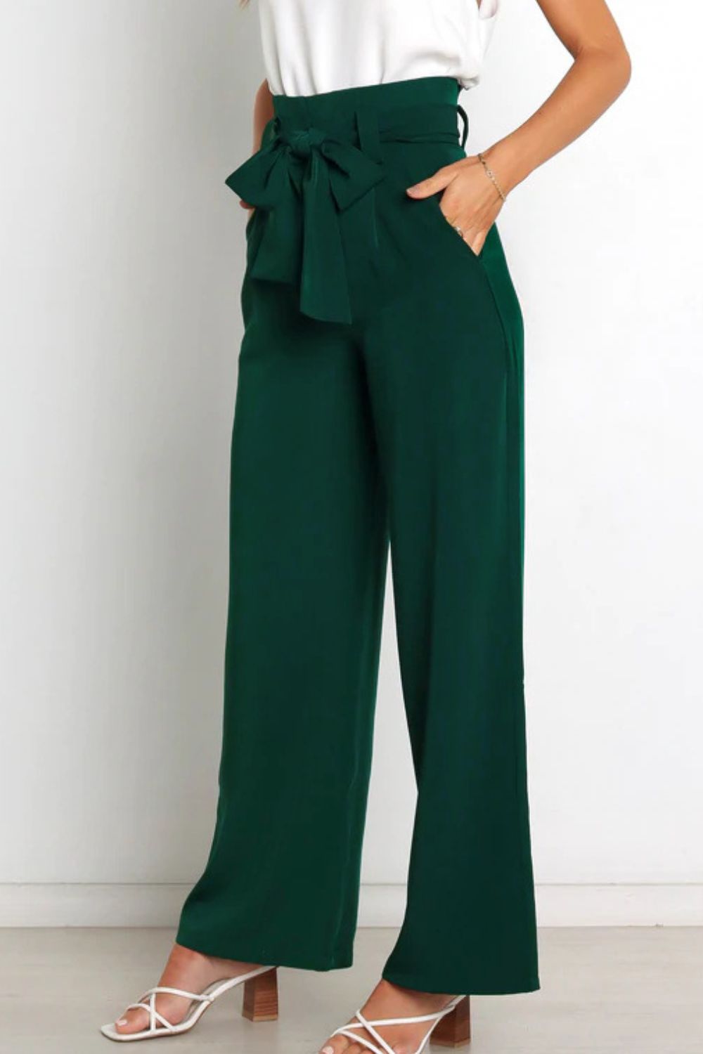 Street-Wave High Waist Paperbag Pants With Tie Detail - Women's Office Chic Wide-Leg Trousers