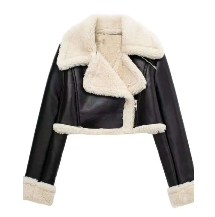 Street-wave Women's Fleece-Lined Short Jacket with Windproof Outer Shell and Cozy Warmth