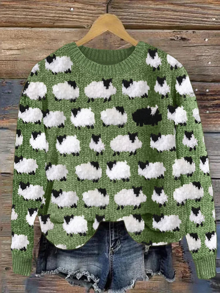Street Wave Womens Sheep Pattern Sweatshirt Cozy Cute Knit