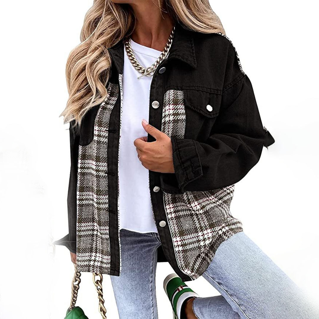 Street Wave Plaid Jacket With Classic Collar And Button Detail For Women Versatile Everyday Outerwear