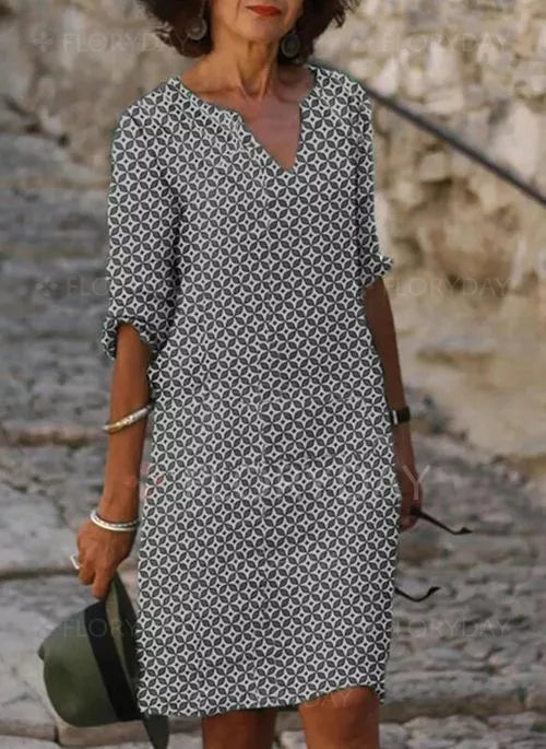Street-wave Boho Dress Timeless With Vintage Print For Women Green Geometric Pattern