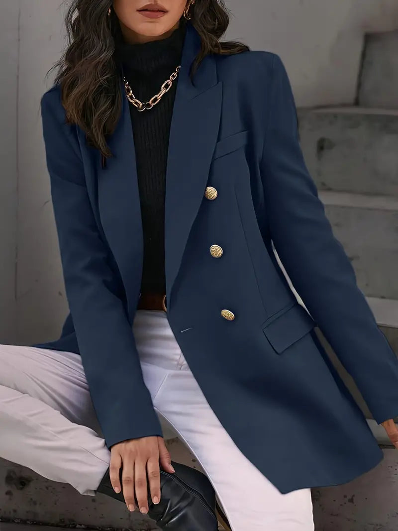 Street-Wave Shirelle Blazer For Women Double Breasted Navy Officewear With Elegant Back Cut All Day Comfort