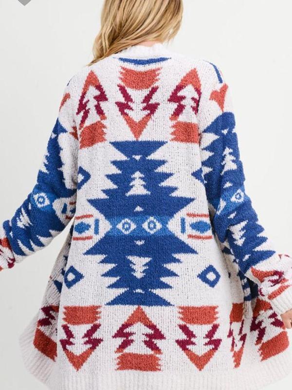 Street-Wave Boheme Cardigan With Ethnic Pattern Soft Warm Knit For Women Cozy Boho Style