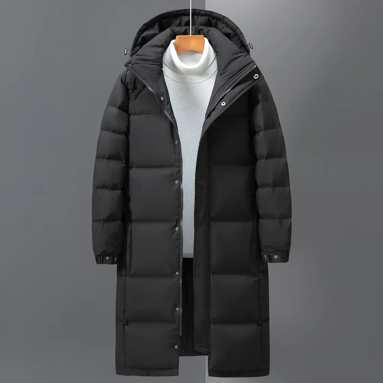 Adrian Winter Men's Long Down Jacket With Hood Thick Quilted Insulation For Extreme Cold Weather