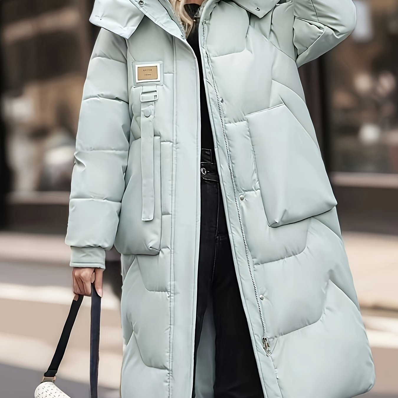 Street Wave Puffer Coat For Women Long Length Warm Cozy Comfort Beige Winter Outerwear