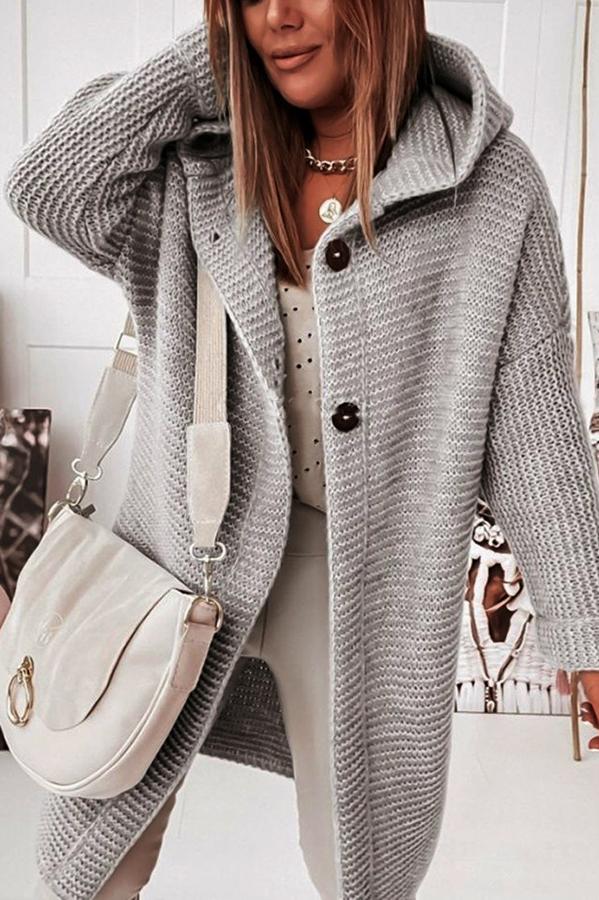 Street-wave Hooded Knit Cardigan For Women Cozy Soft Warm Relaxed Fit For Everyday Streetwear