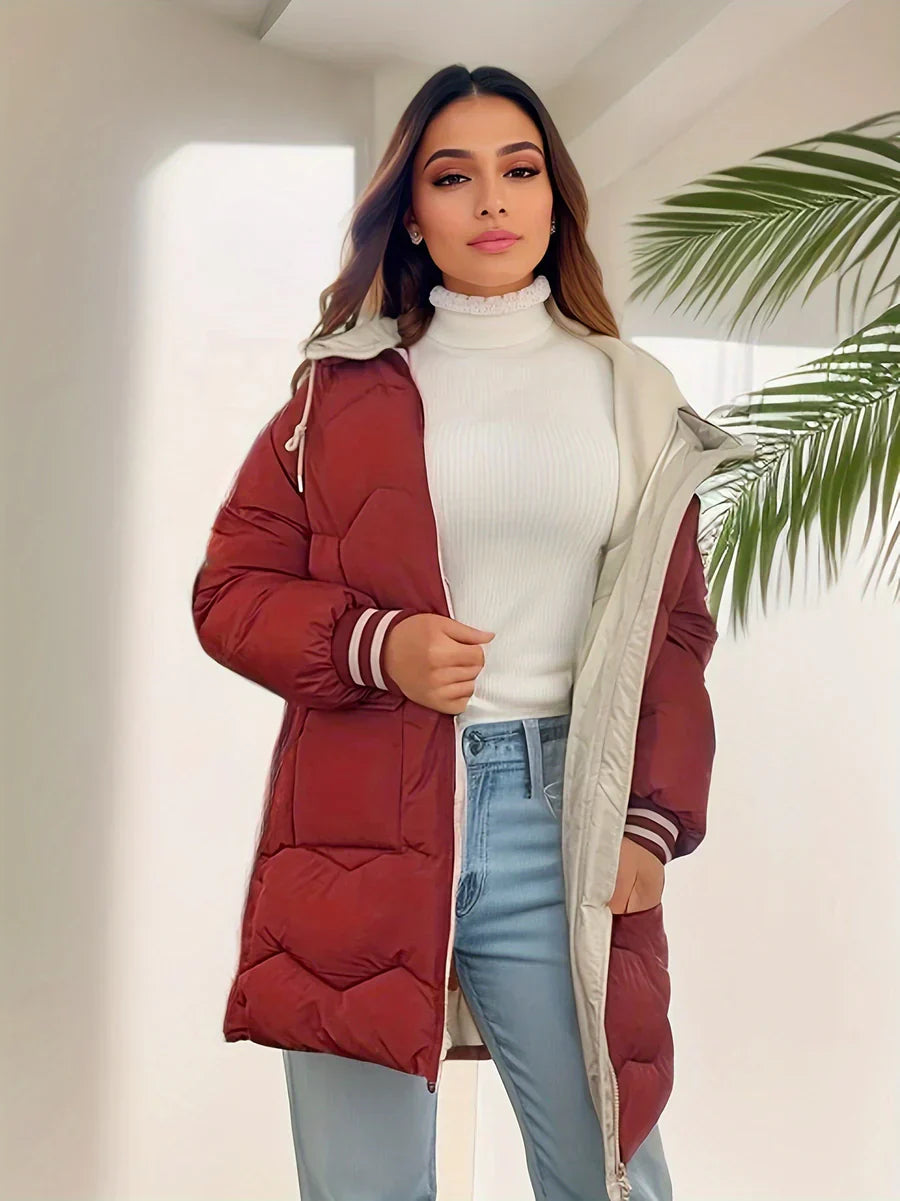 Street-Wave Hooded Puffer Coat For Women - Cozy Warmth With Zip Front And Handy Pockets