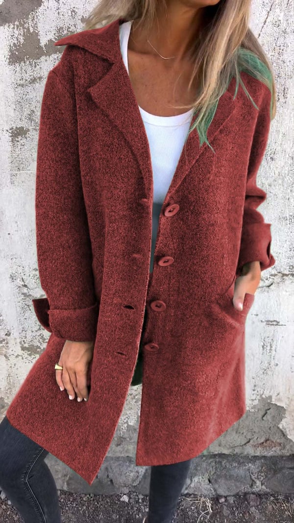 Street-wave Women Long Coat Button Front Cozy Soft Knit Feel Relaxed Fit Everyday Outerwear