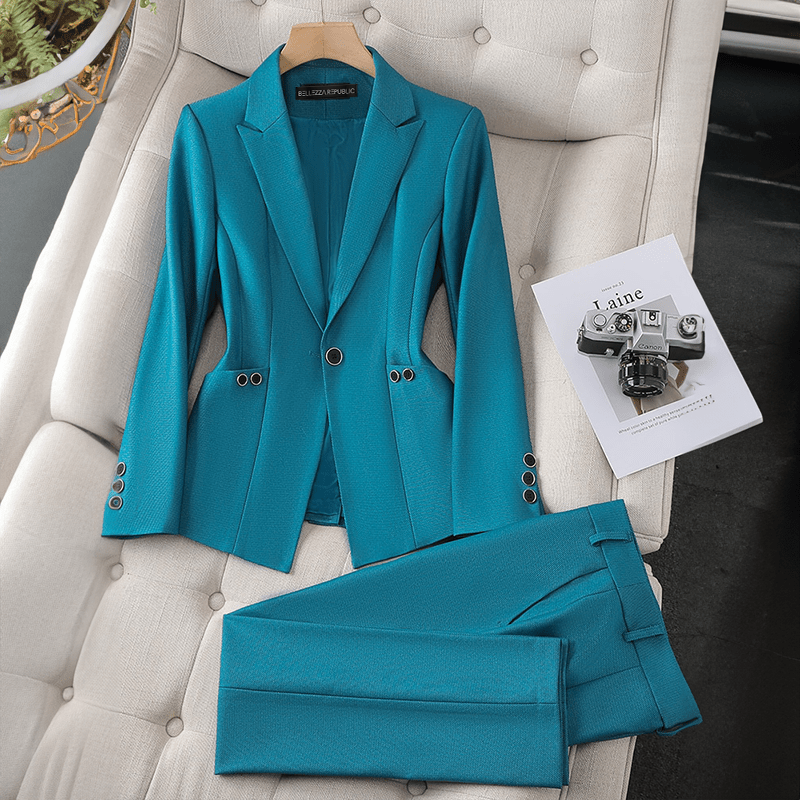 Street-wave Teal Winter Blazer Set For Women Premium Cozy Comfort For Work And Everyday