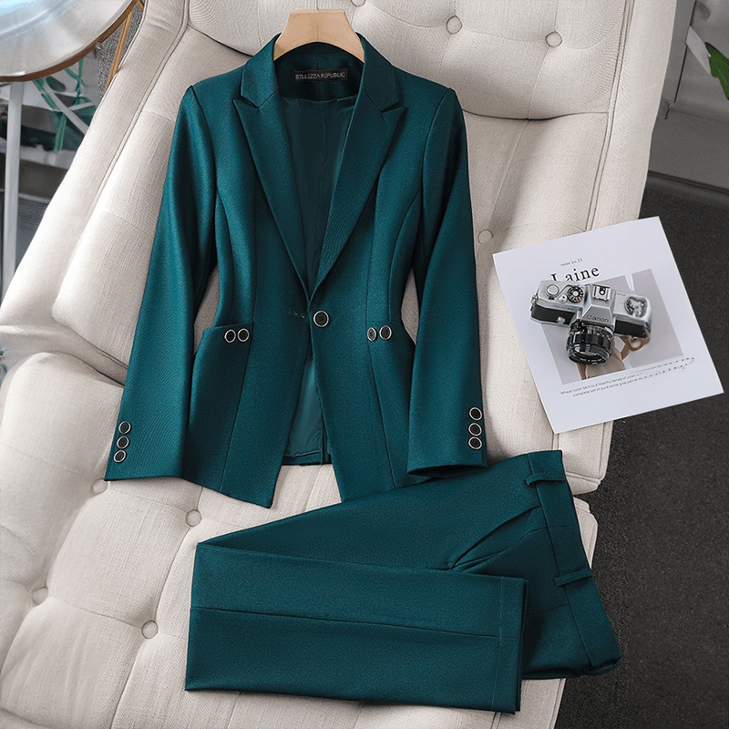 Street-wave Teal Winter Blazer Set For Women Premium Cozy Comfort For Work And Everyday
