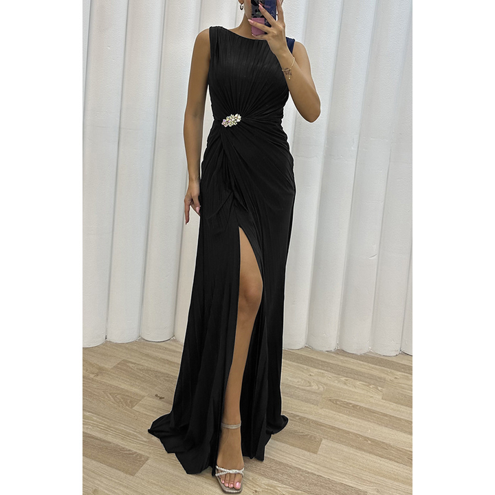 Women's Pleated Maxi Dress with Evening Style and Elegant Design