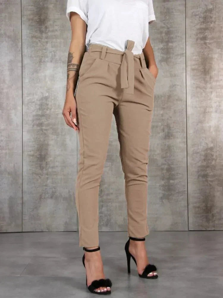 Street Wave High Waist Pants With Belt For Women Elegant Flattering Fit Versatile For Work Or Evening Wear