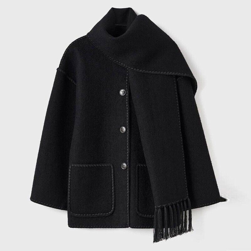 Street Wave Fringed Wool Wrap Coat Winter Warmth And Cozy Fringe Trim Pockets For Women