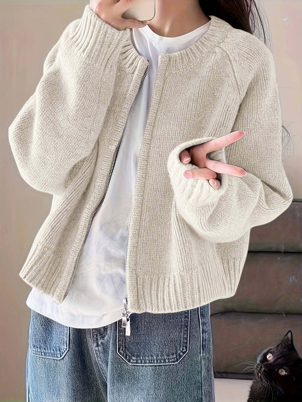 Street-wave Women Knit Cardigan Soft Cozy Warmth Versatile Everyday Office Wear Casual