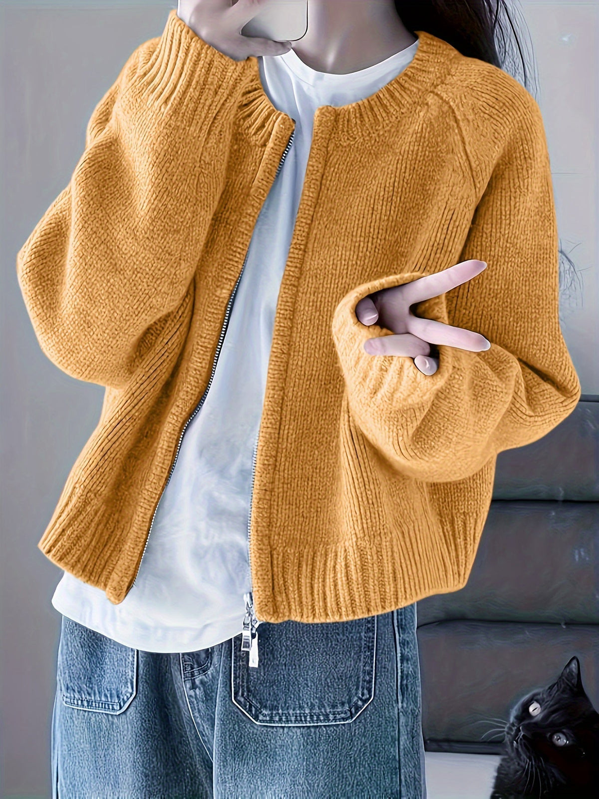 Street-wave Women Knit Cardigan Soft Cozy Warmth Versatile Everyday Office Wear Casual