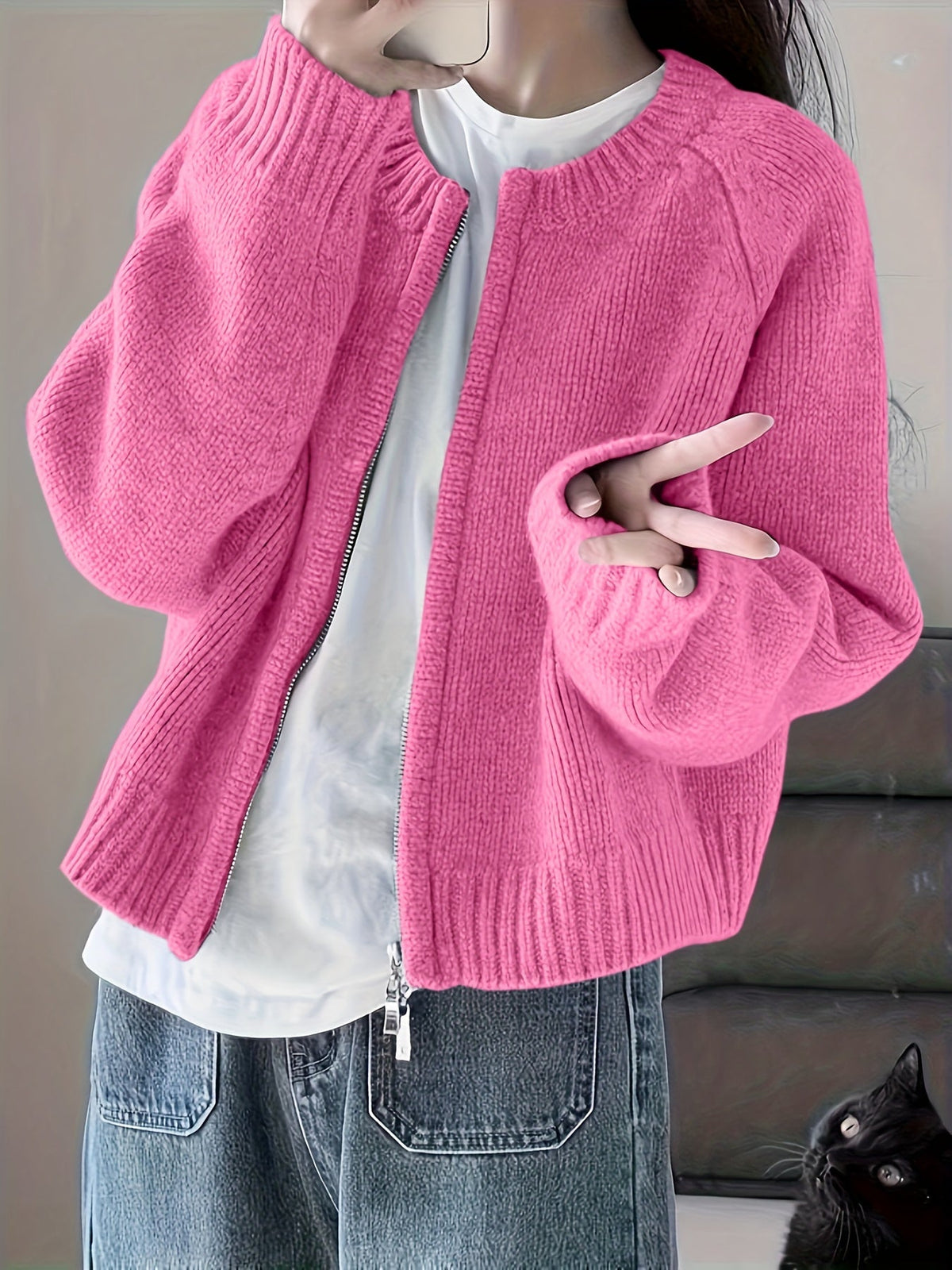 Street-wave Women Knit Cardigan Soft Cozy Warmth Versatile Everyday Office Wear Casual