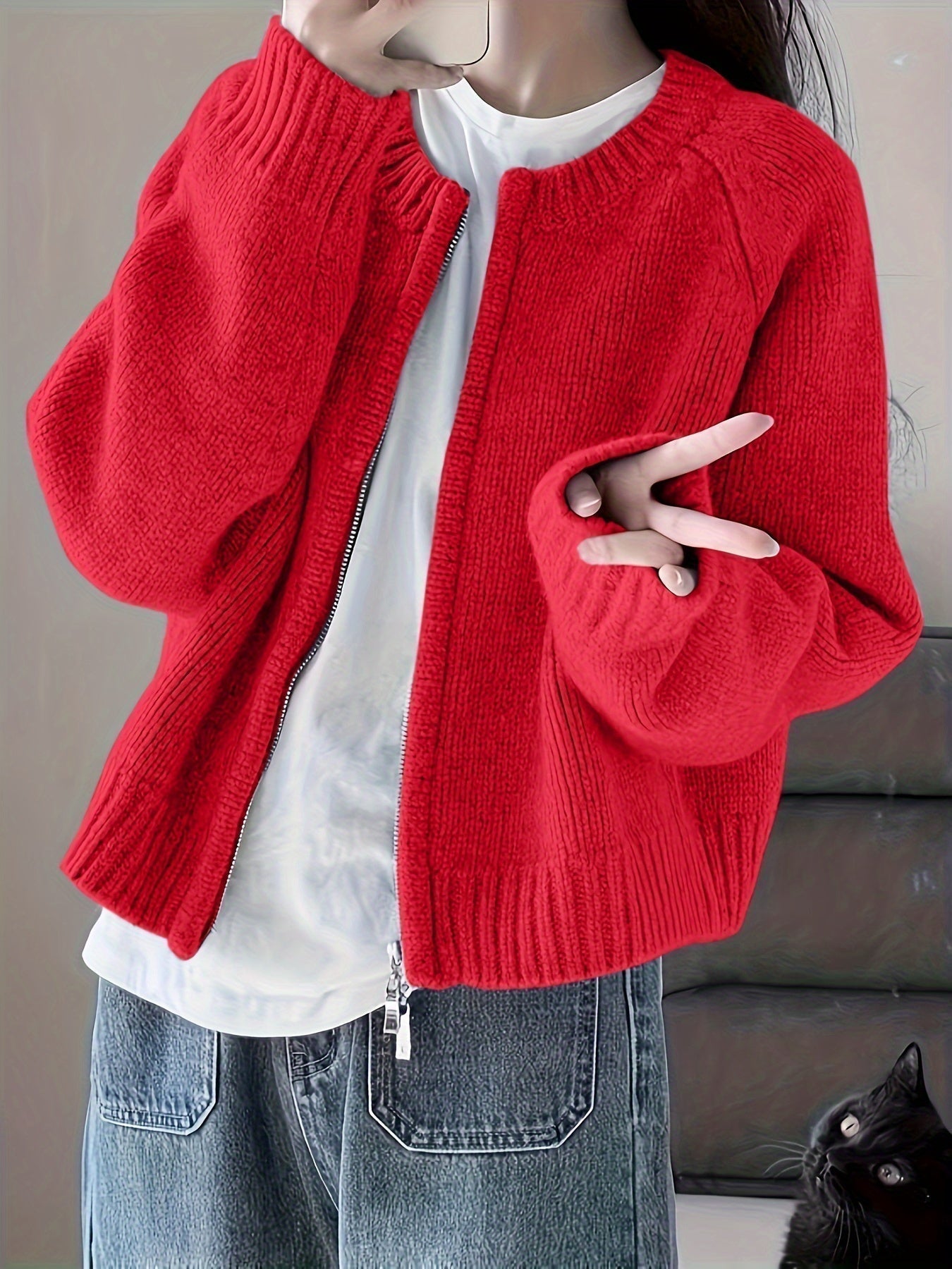 Street-wave Women Knit Cardigan Soft Cozy Warmth Versatile Everyday Office Wear Casual