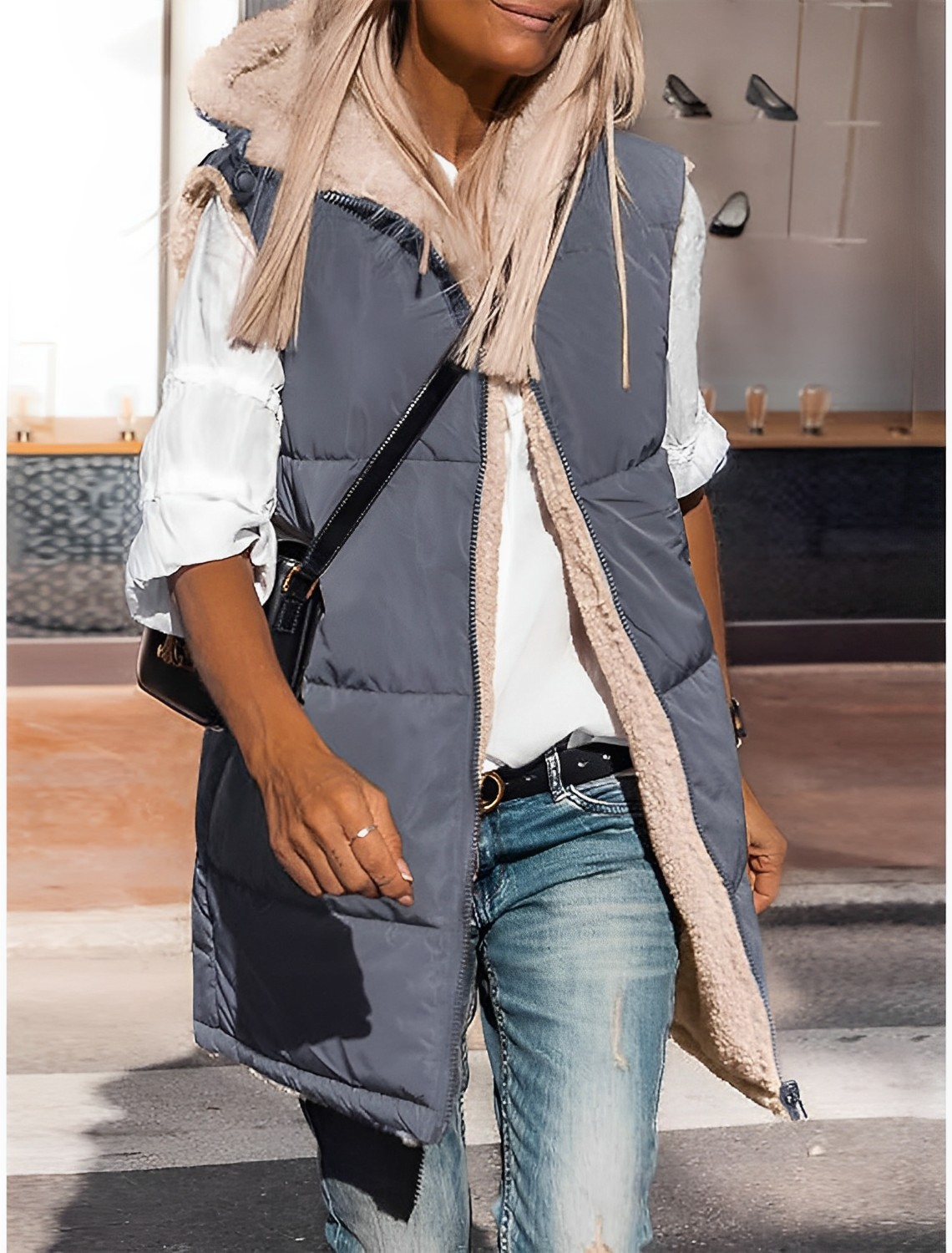 Street-wave Winter Vest For Women Fleece Lined Quilted Warmth With Cozy Sherpa Lining