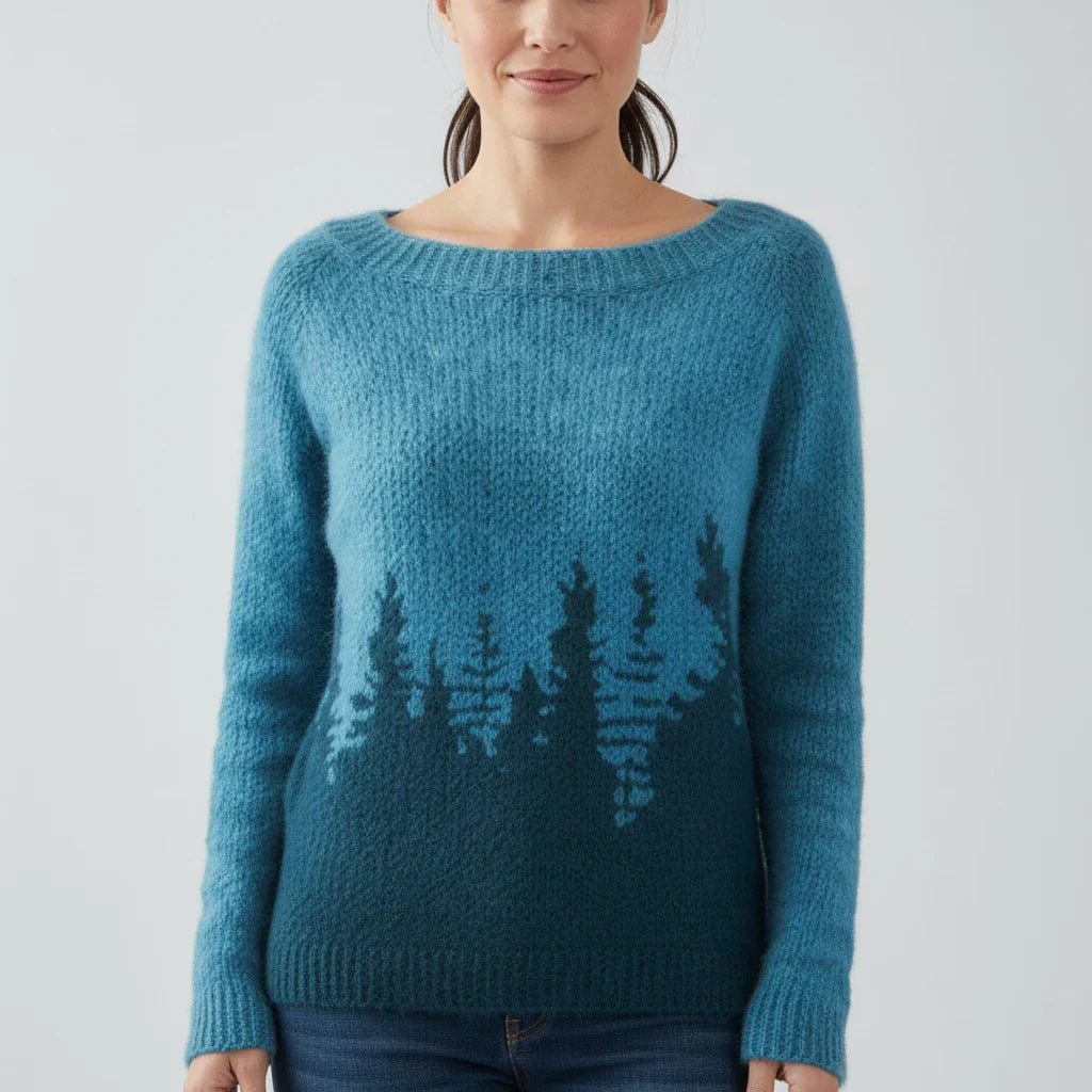 Printed Crewneck Sweater Women Cozy Eye Pattern Street Wave