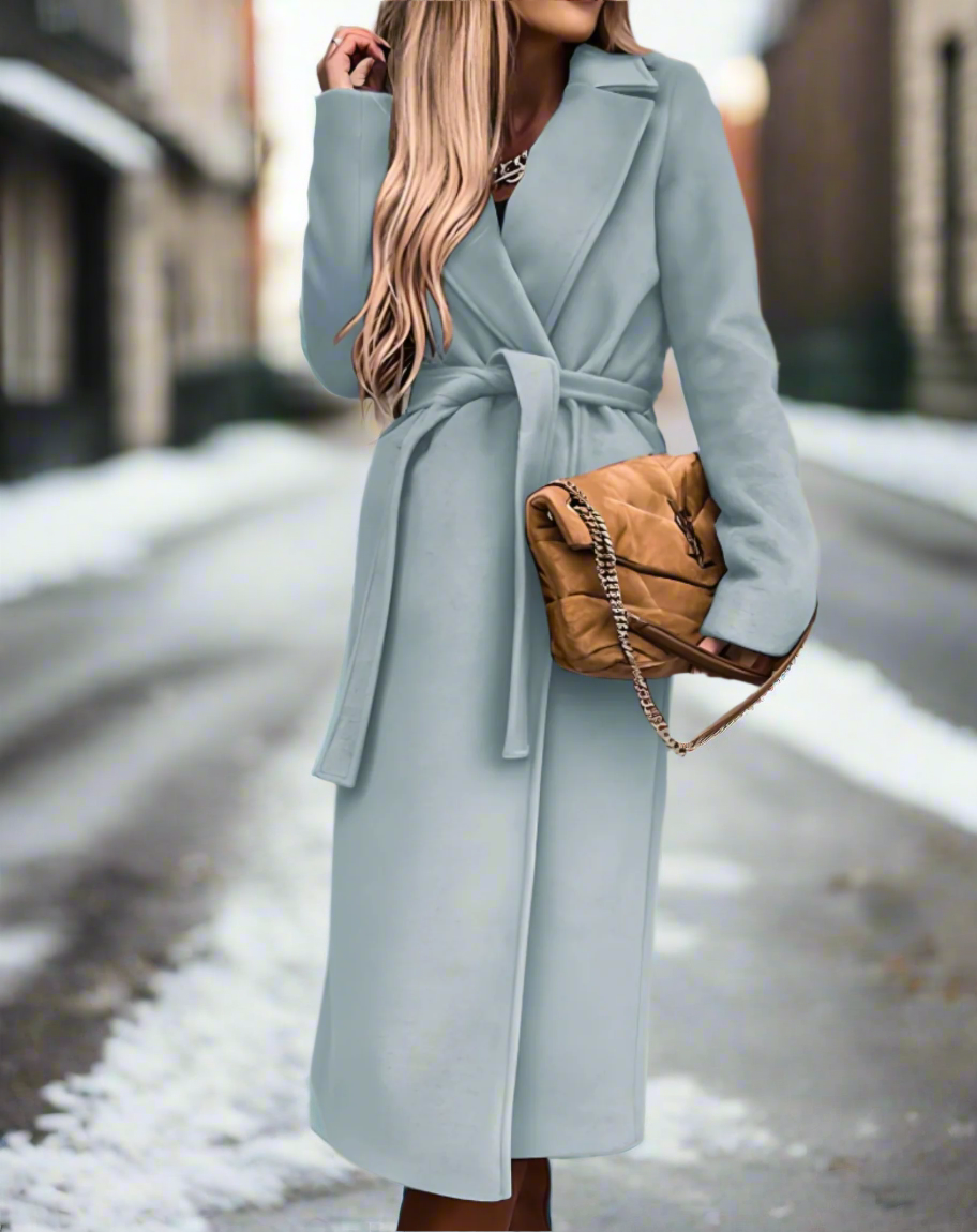 Street Wave Wool Blend Trench Coat For Women Belted With Elegant Tailored Fit Warmth Style