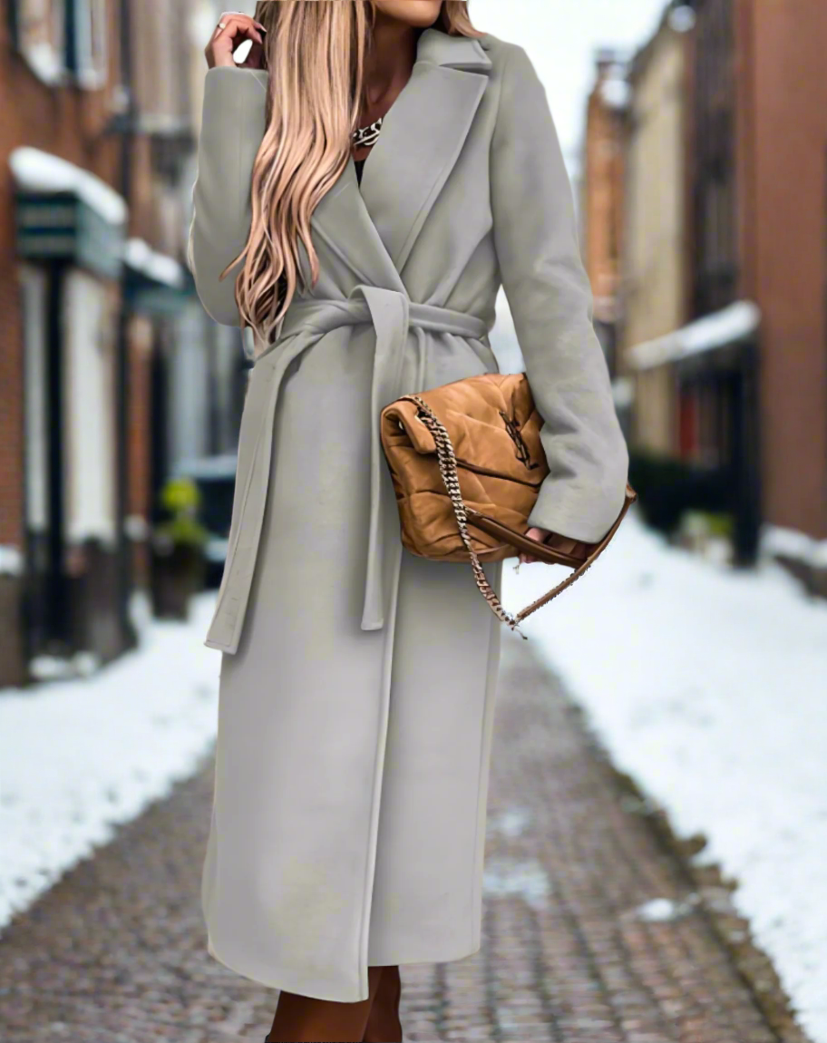 Street Wave Wool Blend Trench Coat For Women Belted With Elegant Tailored Fit Warmth Style