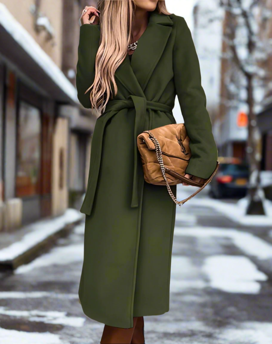 Street Wave Wool Blend Trench Coat For Women Belted With Elegant Tailored Fit Warmth Style