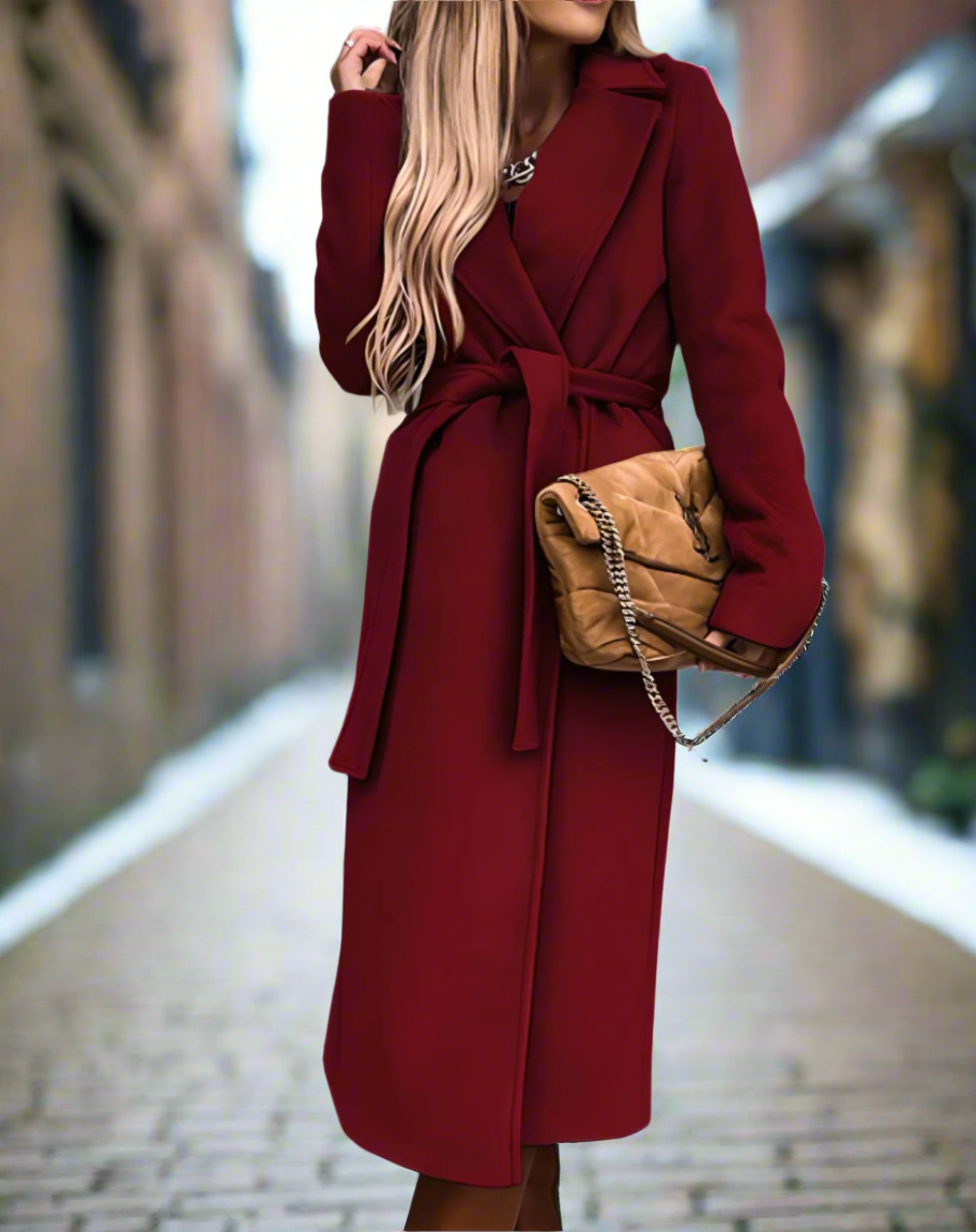 Street Wave Wool Blend Trench Coat For Women Belted With Elegant Tailored Fit Warmth Style