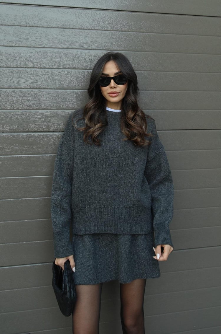 Street-wave Cozy Knit Set For Women Soft Relaxed Fit Pullover And Skirt Ensemble