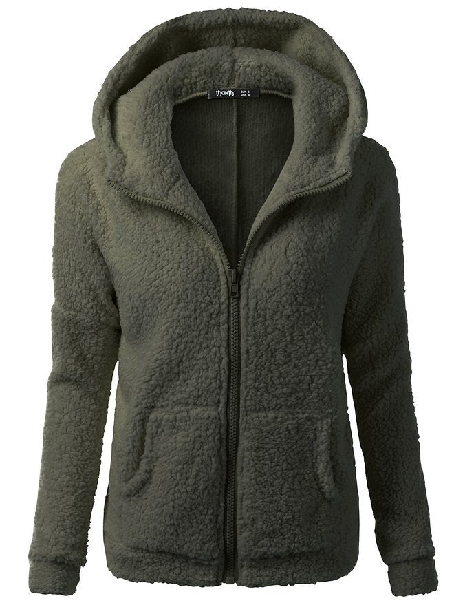 Street-wave Pink Fleece Zip Hoodie Jacket For Women - Soft Warmth, Cozy And Versatile