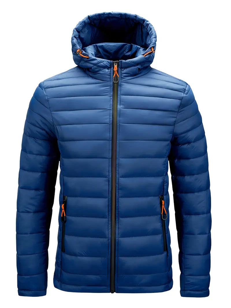 Street-Wave Hooded Down Jacket For Men Warm Lightweight Puffer With Front Zip For Winter