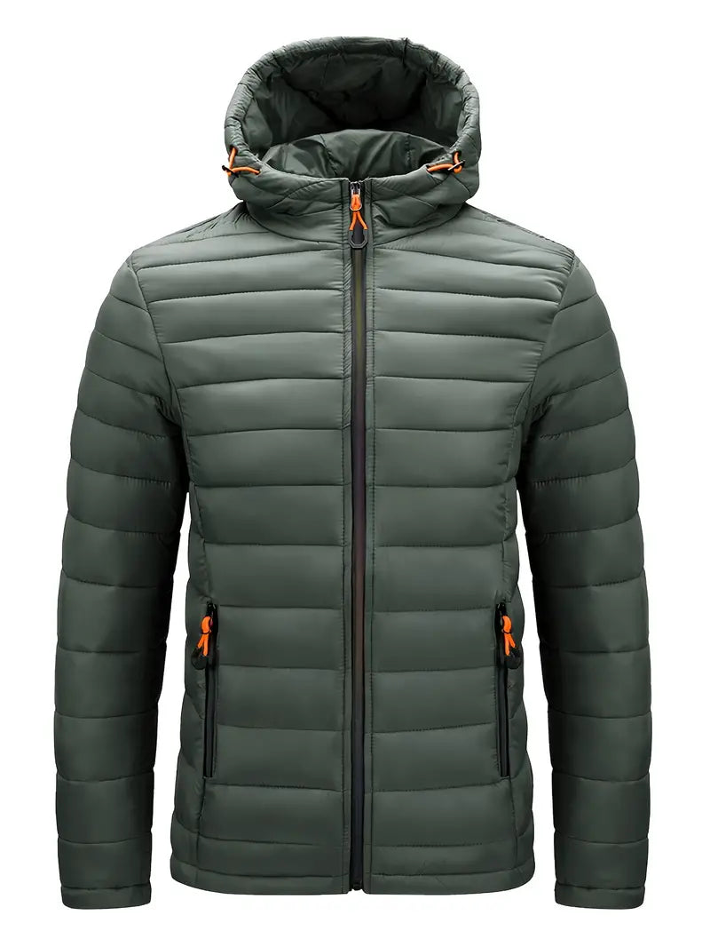 Street-Wave Hooded Down Jacket For Men Warm Lightweight Puffer With Front Zip For Winter