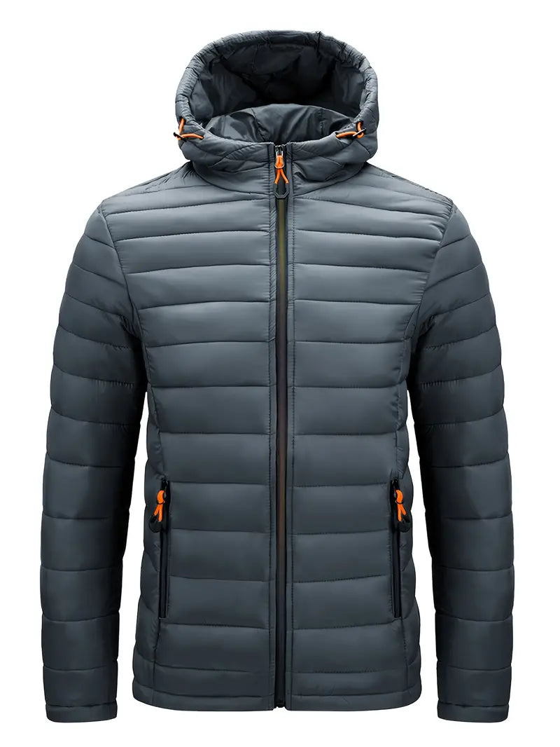 Street-Wave Hooded Down Jacket For Men Warm Lightweight Puffer With Front Zip For Winter