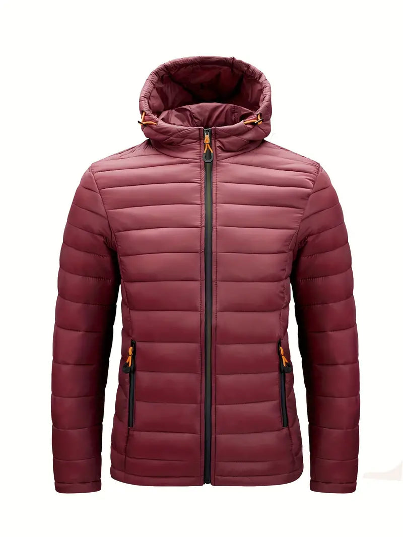 Street-Wave Hooded Down Jacket For Men Warm Lightweight Puffer With Front Zip For Winter
