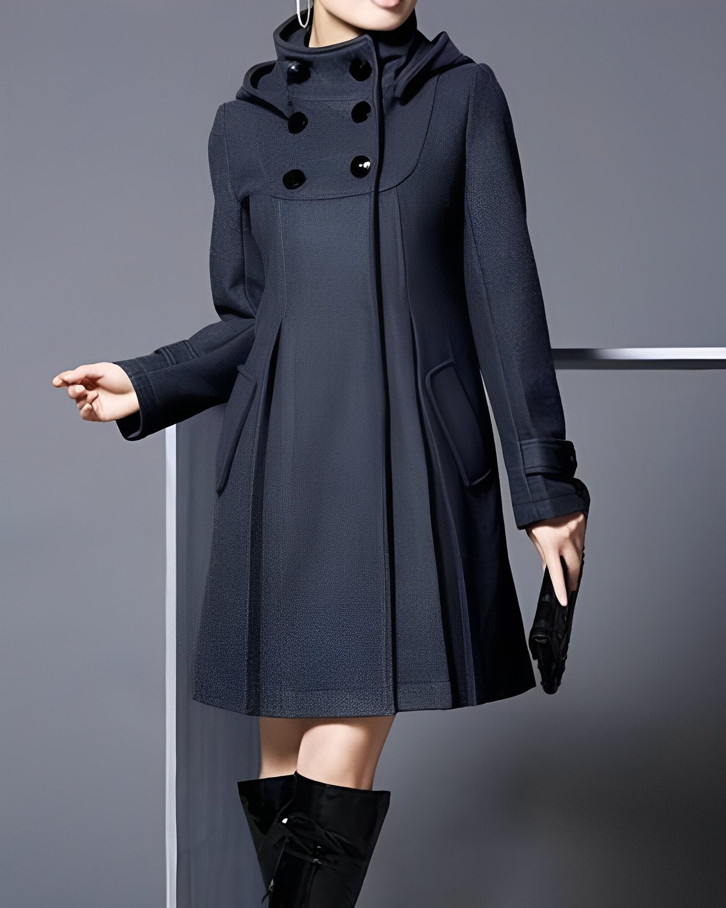 Street-wave Teal Winter Coat For Women With Hood And Button Detail For Cozy Everyday Wear