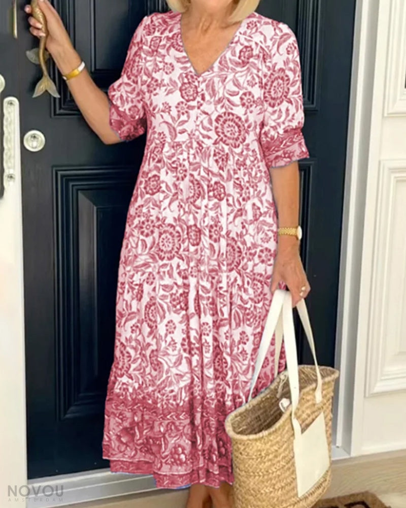 Streetwave Daisy Print Maxi Dress With V Neck For Women Versatile Elegant Summer Outfit