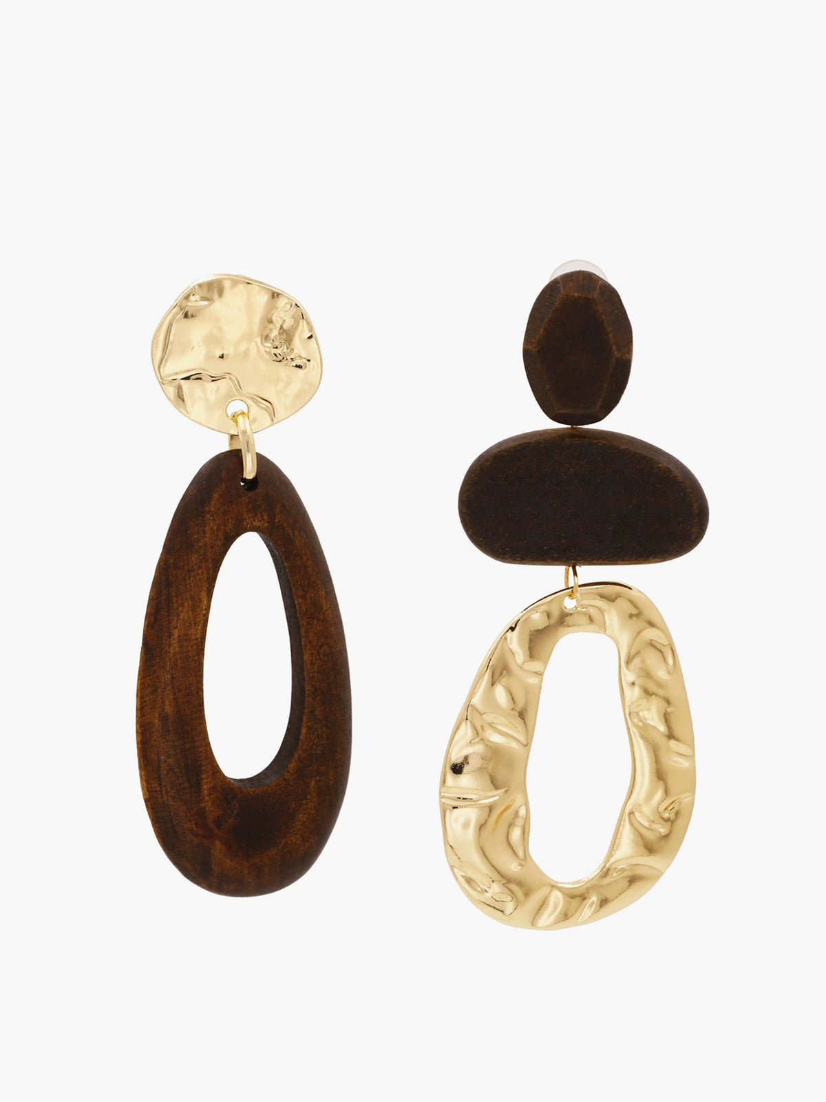 Asymmetrical Wood & Metal Drop Earrings - Street-Wave
