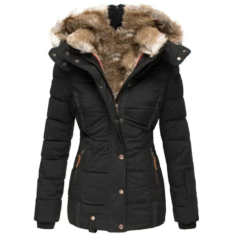 Street-Wave Womens Puffer Jacket With Faux Fur Hood For Stylish Warmth In Winter Weather