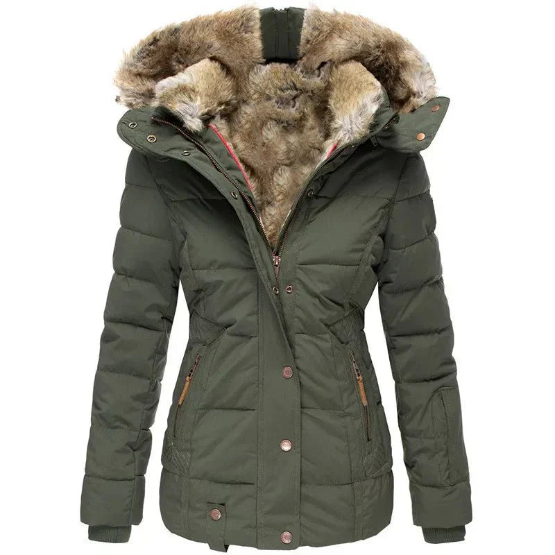 Street-Wave Womens Puffer Jacket With Faux Fur Hood For Stylish Warmth In Winter Weather