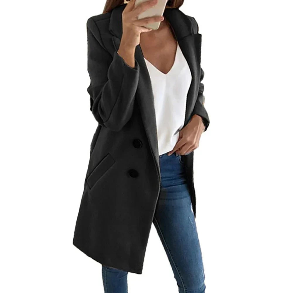 Street Wave Elegant Long Blazer Coat With Flowing Silhouette For Style Conscious Women