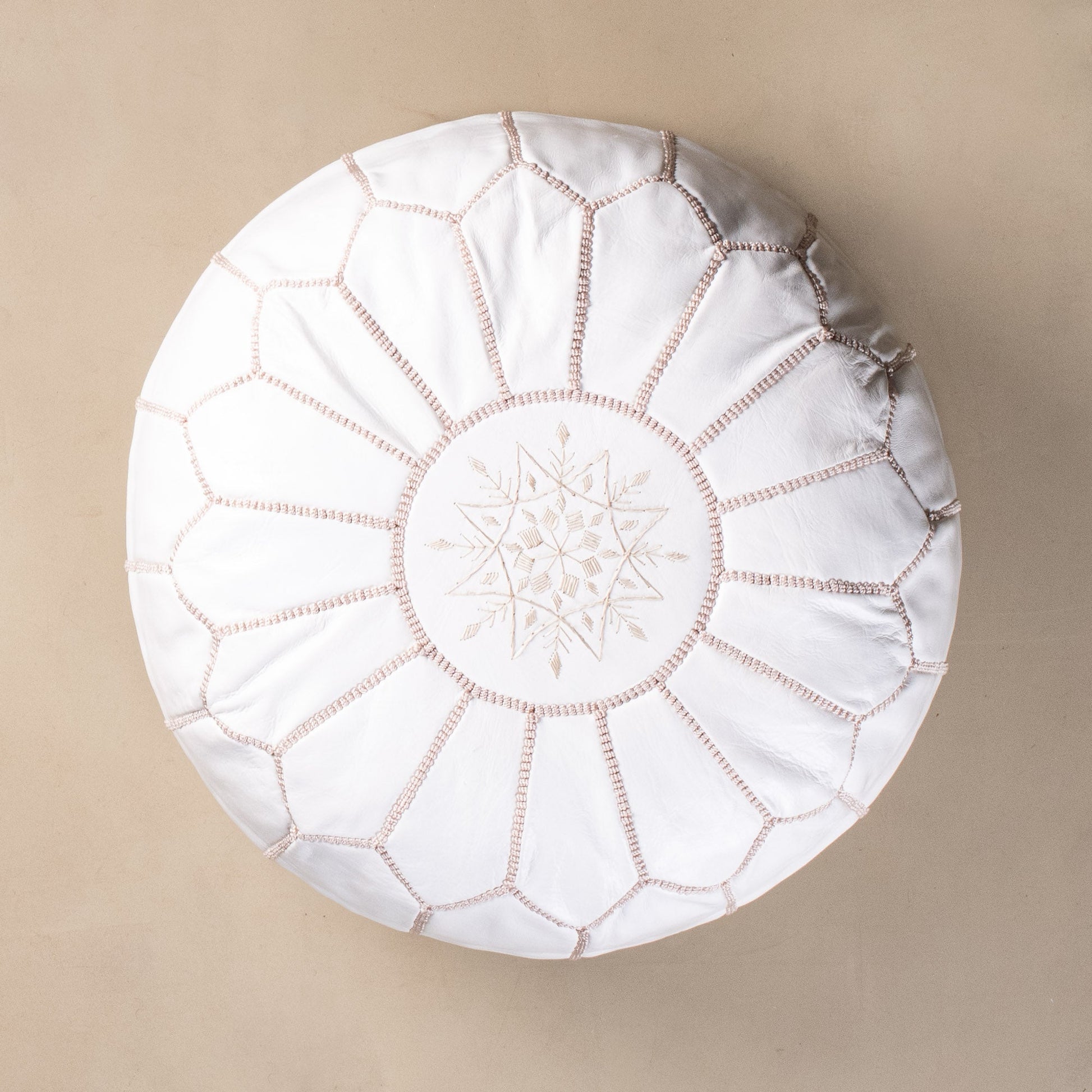 Authentic Moroccan Leather Pouf - White and Beige - Street-Wave