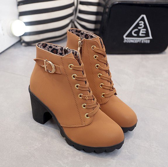 Street-wave Womens Ankle Boots For Autumn Versatile Comfort With Leopard Lining And Sturdy Block Heel