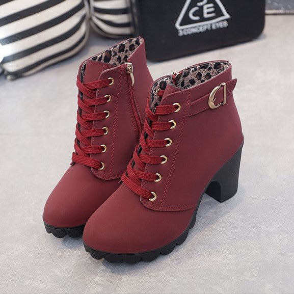 Street-wave Womens Ankle Boots For Autumn Versatile Comfort With Leopard Lining And Sturdy Block Heel