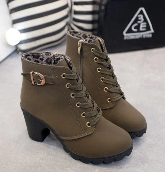 Street-wave Womens Ankle Boots For Autumn Versatile Comfort With Leopard Lining And Sturdy Block Heel