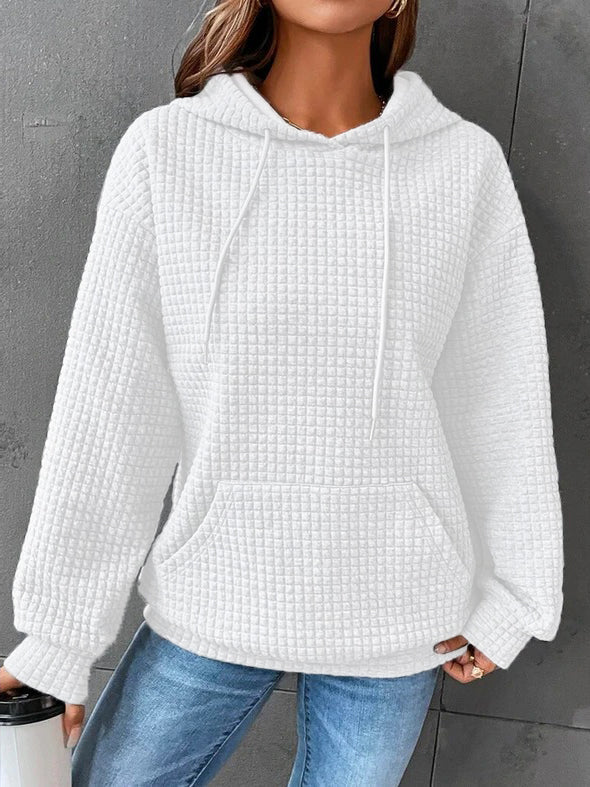 Street Wave Quilted Hoodie Pullover For Women Cozy Warmth With Easy Care Fabric All Season